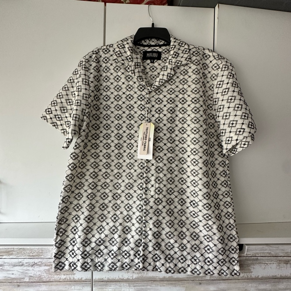 🆕 Malibu Drill Clothing Co Textured Linen Look Button Shirt S